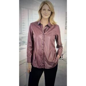 Chico's XL Pebble Luxe Wine Snakeskin Look Button Front Blouse textured party